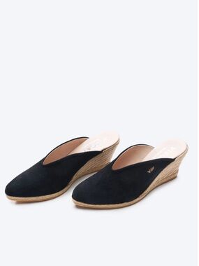 Viscata Barcelona "Truja" Black Soft Suede Espadrille Mule Wedge